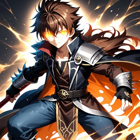 score_9, score_8_up, score_7_up , 1boy, issei_hyoudou, brown hair, brown eyes, hair between eyes, fit body, brown hair, brown eyes, hair between eyes,Young man with spiky brown hair, intense brown eyes Wearing long sleeve black shirt Stylishly ripped light blue jeans Black leather belt with silver buckle Fingerless black leather gloves on hands Black leather combat boots Powerful muscular build, broad shoulders Posing powerfully with fists clenched Flanking Issei on each side: Sinister hulking black dogs with multiples eyes and mouths Jagged teeth and tentacles emerging from inky flesh Eldritch horror style straight from Lovecraft's visions Dark mist swirling around their ethereal bodies Scene description: Very high quality, extremely detailed anime rendering Dramatic ominous lighting spotlighting Issei Dark void background to frame him and dogs
, Dxd light novel style, (dark aura:1.4), bristly hair, ((glowing eyes)), <lora:5fb77d04-3598-4d99-bd06-f6aebdafe396:0.9>, <lora:2848fb23-d446-4028-910f-51b3d52f840f:0.7>, <lora:6d955744-5124-487d-86d1-4475b71d8ccd:0.7>, <lora:e62a5d1c-3492-4f70-9879-498caa06ed18:0.7>
