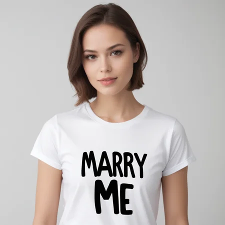 model in a t-shirt with text:"marry me" <lora:text:.9>