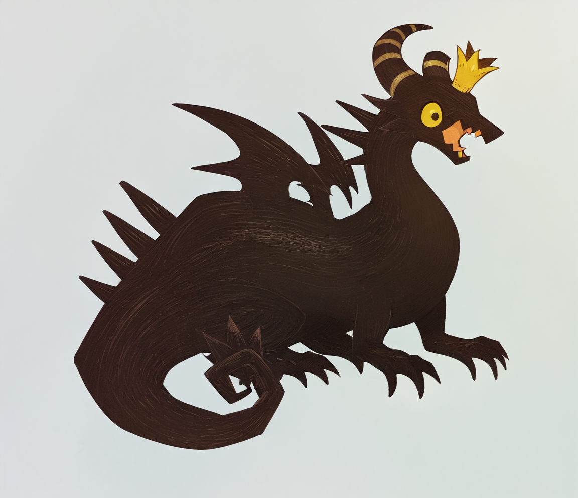<lora:DragonKingPony1.0:1.0> Dragon, no humans, crown, sharp teeth, white background, solo, full body, open mouth, horns, yellow eyes, teeth, dragon, spikes, broken horn score_9, score_8_up, score_7_up, score_6_up, score_5_up, score_4_up,