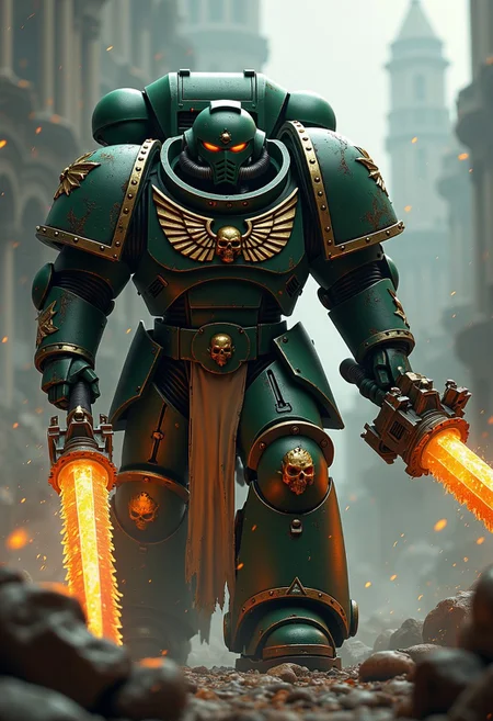Warhammer 40k space marine wielding a chainsaw sword
