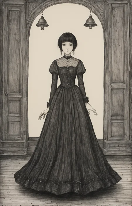masterpiece,best quality,<lora:tbh276-sdxl:0.9>,illustration,style of Edward Gorey portrait of idolmaster cinderella girls,
