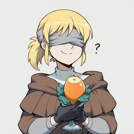 <lora:Vanitaker:1>,vanitaker,
1girl,solo,upper body,<lora:hyetta:1>,hyetta (elden ring),short ponytail,grey blindfold,covered eyes,black gloves,grey cloak,hide capelet,
facing viewer,confused,head tilt,smiling, holding hamtaro,vineyard,farm,<lora:StS_detail_slider_release_two_v3:2>,, score_9, score_8_up, score_7_up, perfect anatomy, source_anime, zPDXL2,