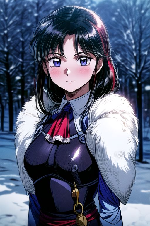 1girl Setsun4 solo long hair,  black hair very long hair purple eyes multicolored hair armor (fur trim) (medium body),<lora:EMS-179-EMS:0.800000>,<lora:EMS-293862-EMS:0.800000> bow, hair_bow, hair_tubes, red_bow, brown_hair, long_hair, bangs, ascot, frilled_bow, yellow_ascot, blush, smile, hair_between_eyes, athletic, (masterpiece:1.1), (best quality:1.1), 1girl, Real light and shadow, anime face, 4k, 8k, wallpaper,epic, detail texture, black hair, (blue eyes:1.5), ((((black hair:1.35, medium hair)))),intricate eyes,beautiful detailed eyes,symmetrical eyes,big eyes:1.5,(((lustrous skin:1.5,bright skin: 1.5,skin tanned,shiny skin,very shiny skin,shiny body,plastic glitter skin,exaggerated shiny skin,illuminated skin))),(detailed body,(detailed face)), cute, erotic,daring, (((medieval man armor,adventurer man armor,winter coat))),(((intricate outfit,intricate clothes, ushanka, embroidered outfit,ornate outfit,embroidered clothes,ornate armor))), (dynamic pose:1.0),happy,smile,(centered,scale to fit dimensions,Rule of thirds), ((snowy pine forest at night)), with dark stormy clouds,winter,scenery:1.25,((snow forest background)),Christmas tree, highres,sharp focus,(ultra detailed,extremely detailed),(photorealistic artwork:1.37),(extremely detailed CG unity 8k wallpaper),(((vibrant colors,vibrant theme))),(intricate),(masterpiece),(best quality),