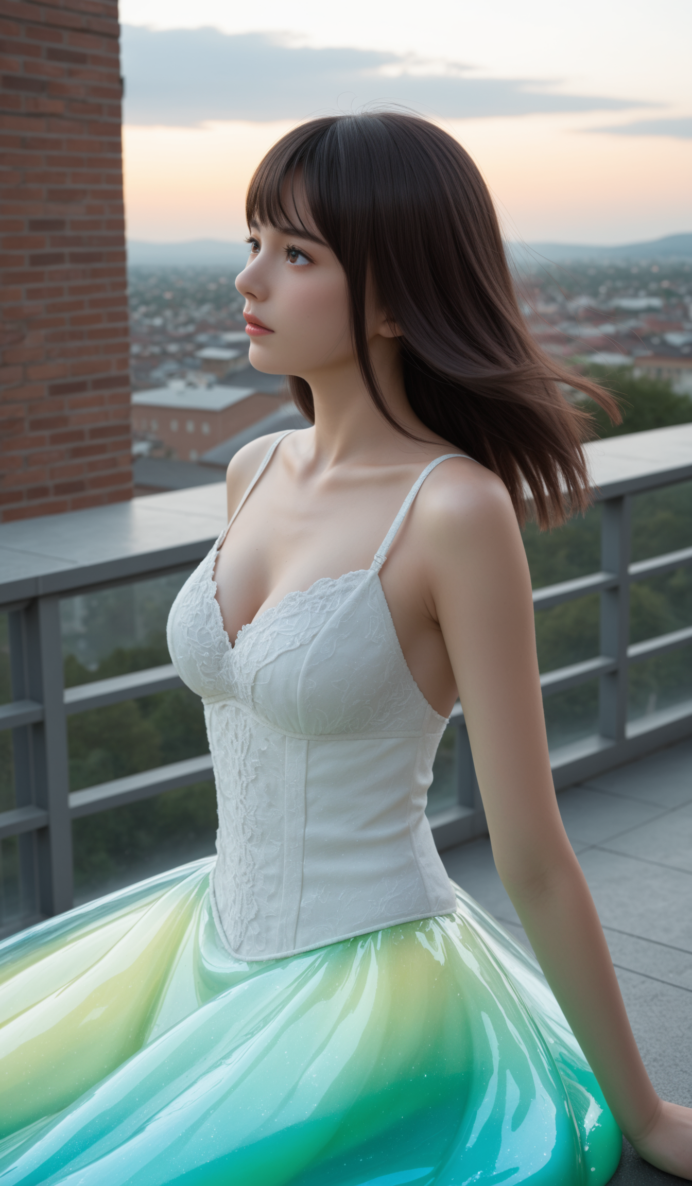 score_9,score_8_up,score_7_up,source_photo,rating_explicit,underwear,panty,presenting,delicate and whimsical ambiance,on rooftop in the city},(from side|from front|from back),film aesthetic,,messy long hair with bangs, 
(morag ladair \(xenoblade\), xenoblade chronicles \(series\)),
(dynamic angle,dynamic pose),shine,glowing,energy coalescing and vibrating,upper_body,lie_down,Elegant,(directly|slime),dazzler, 
wearing dress,(((miniskirt))),charming,alluring,seductive,erotic,enchanting,cleavage,exposed,
(cadmium yellow    flannel),(reflective vivacious chrysoberyl, glowing, rhodium-plated, tenacity, color enhancement, semi-precious, gothic revival, victorian, cultural symbols),(mountains, blossoming flower,observatory),(zero-waste green tech manufacturing,  graphene-infused polymer sheets,wood shingles or shake roof,brick,Rhyolite stone, Chimineas,Bioluminescent Phytoplankton, in-ground well lights),
(Around floating colorful web:1.4)the most beautiful form of chaos,