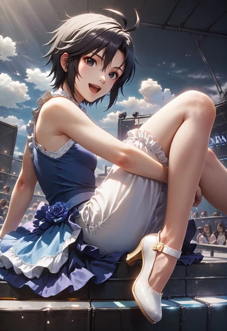 score_9,score_8_up,score_7_up,score_6_up,source_anime, <lora:Worldly_XL:1.10> (rock concert:1.6),
1girl, solo, full figure, dynamic pose, singing, dancing, <lora:KikuchiMakoto_pony_v1:0.9> kikuchi makoto, kkcmkt, short hair, black hair, antenna hair, hair between eyes, black eyes, flat chest, small breasts,  (idol clothes, long legs:1.2), delicate strappy heels,
hands, <lora:detailed_hands:1.05>
<lora:HandFineTuning_XL:0.55>
<lora:loraeyesxl:0.65>
<lora:StS_detail_slider_v1:4>
zPDXL, zPDXL-neg