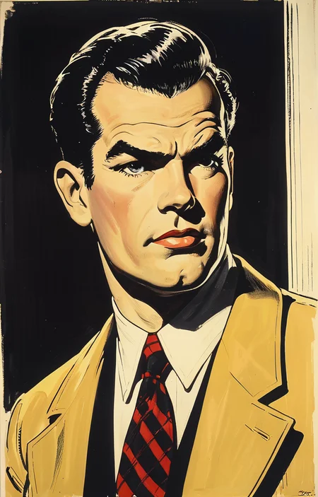 masterpiece,best quality,<lora:tbh369-sdxl:0.6>,illustration,style of Milton Caniff portrait of noble man