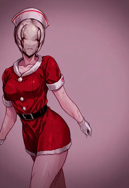 score_9, score_8_up, score_7_up, score_6_up, score_5_up, score_4_up, source_anime, solo, 1girl, 
bubble_head_nurse_\(silent_hill\), blhdnrse, santa costume, christmas, santa costume, 
masterpiece, best quality, very aesthetic, absurdres,