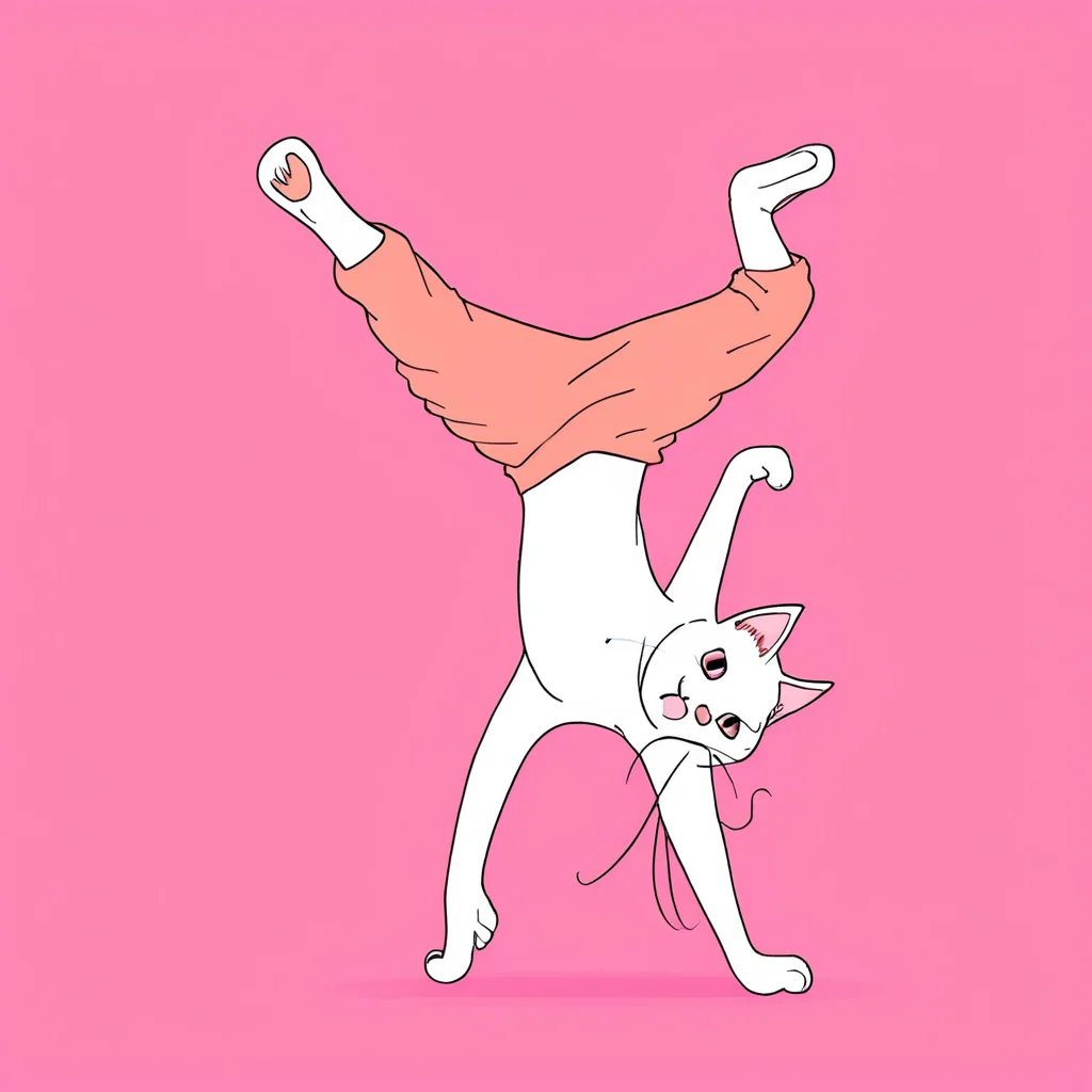 best quality, hires, 2d, illustration
cat, (breake dance, breaking:1.3), dancing, headstand,
simple background, light pink background, <lora:Breaking:0.7>,