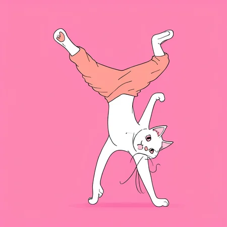 best quality, hires, 2d, illustration
cat,  (breake dance, breaking:1.3), dancing, headstand, 
simple background, light pink background, <lora:Breaking:0.7>,