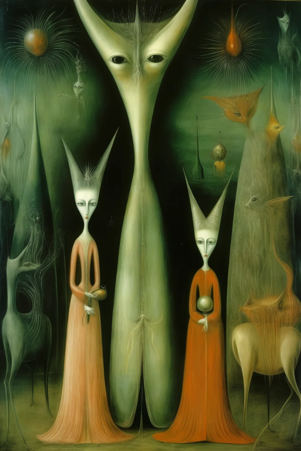 <lora:Leonora Carrington Style:1>Leonora Carrington Style - her name is like perfume poured out and her nose never deteriorates in the style of leonora carrington