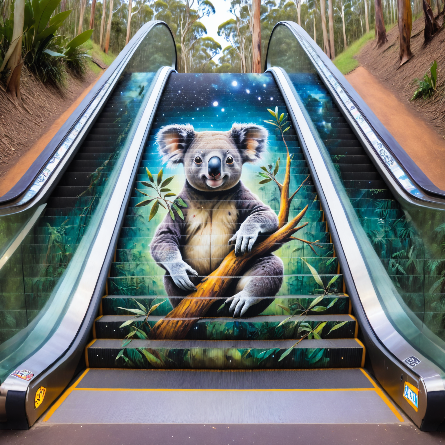 escalator-art of a koala bear, forest,  <lora:escalator-art6:0.8>