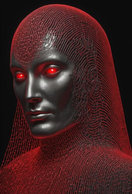 ascii_art, silver and sss red lines By Bw-grignani, Made of bold lines, Shiny emphasis lines rough busty linen knightess with Lots of Details, hellgate London themed, high Quality, intricate, maximum resolution, hyper detailed, vertical lines, horizontal lines, illuminated from behind, ethereal, actions scene, dynamic pose,