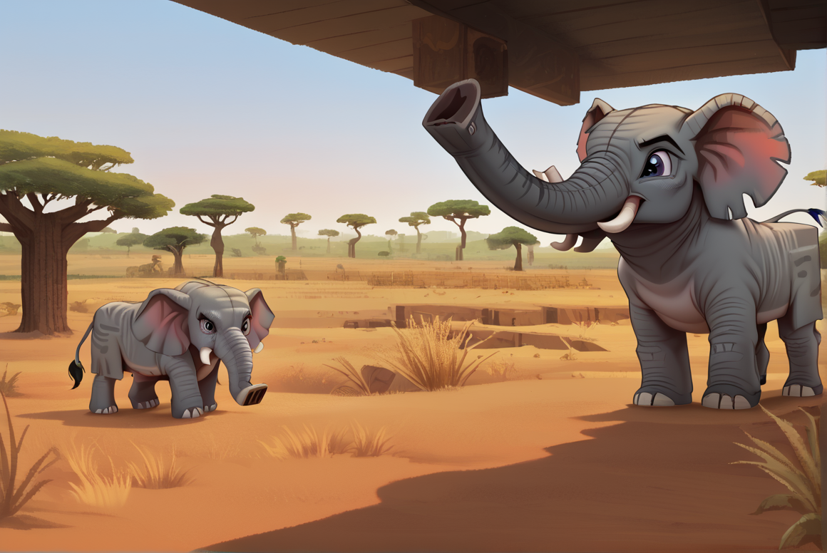 score_9, score_8_up, score_8,   <lora:Hytale_Style_for_PonyXL:0.8>  elephant, savanna
