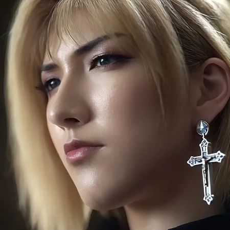 cinematic film still of <lora:Reika Kitami:1.5>
Reika Kitami a profile side face of a woman with a cross earrings looking at camera , shallow depth of field, vignette, highly detailed, high budget, bokeh, cinemascope, moody, epic, gorgeous, film grain, grainy