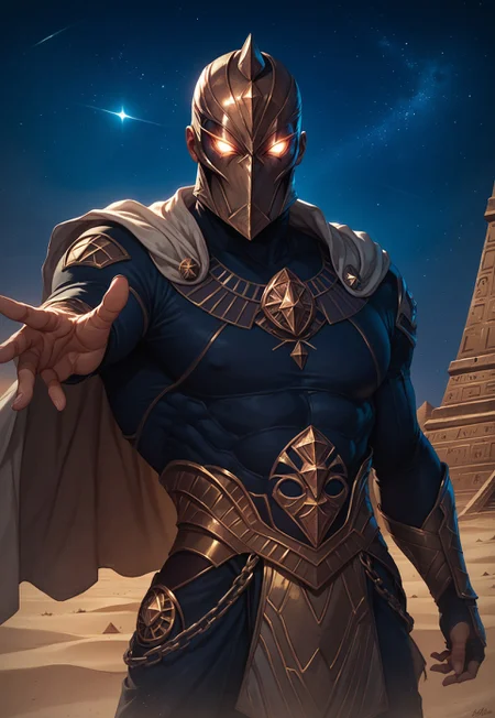 score_9, score_8_up, score_7_up, mask, close view, action pose, pyramids background, desert, night, star sky