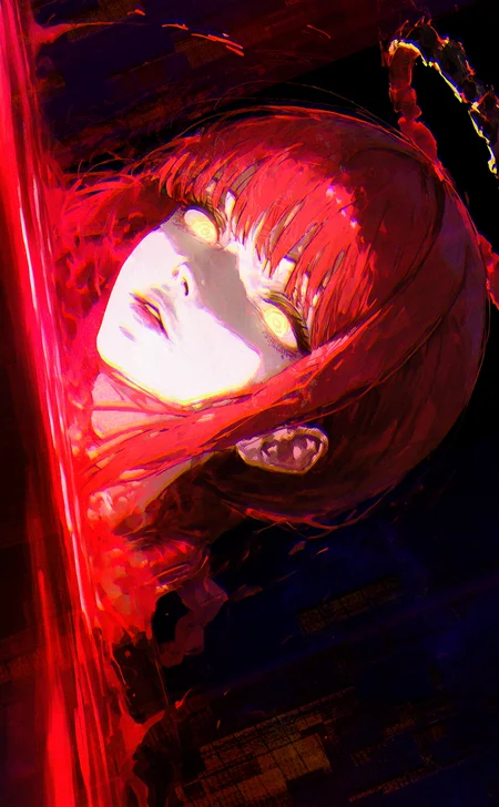 sketch limited palette, glitch theme,  
(sideways:1.3),
 cinematic, nose, lips, 
1girl, solo, makima \(chainsaw man\), glowing eyes, black halo, (red aura:1.3), (afterimage:1.3), (motion blur:1.2),
black background, simple background, blood, 
very awa, best quality, highres, masterpiece,
<lora:nhl-001-20:0.6> , nhl-001, <lora:Detailer_NoobAI_Incrs_v1:1> detailed
