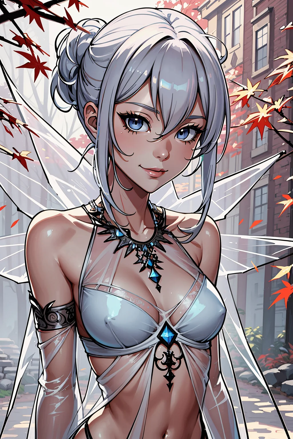 (masterpiece, best_quality, ultra-detailed:1.3), epic, rough sketch, welcoming, Maple tree pixie::3, see-through gossamer, slim, forced smile