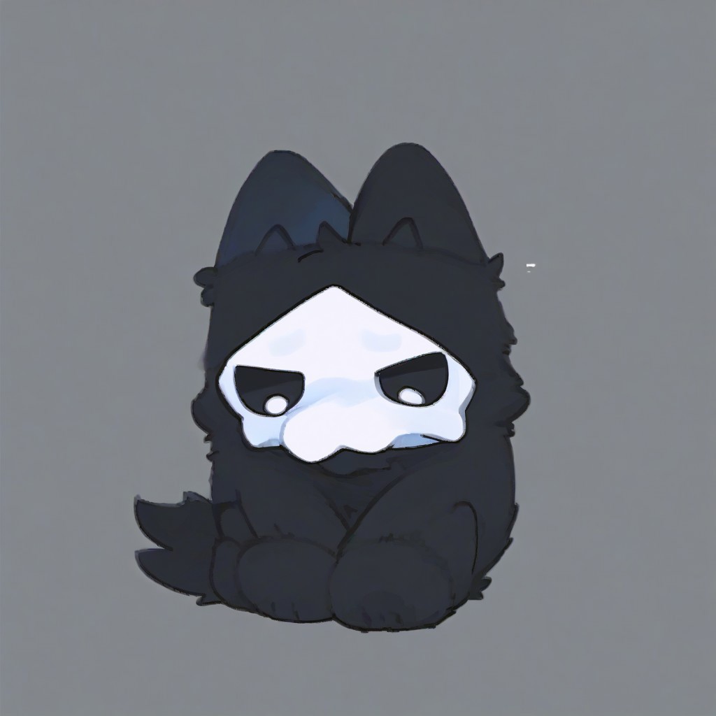 score_9, score_8_up, puro, black latex, furry, changed, white eyes, white mask, black fur, 1boy, solo, conswayo_, cute style, cute, 2d, simple background, blush
