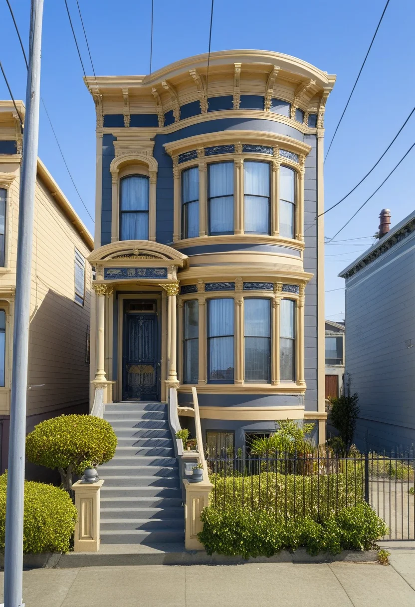 (African-Amercian black woman, community activist, standing, confident, wearing business clothes:1.2 )<lora:West_Oakland_Victorian:1> ( v1ct0r14n, (3 floors:1.1), 3 stories, (victorian:0.4)West Oakland, California, in background, dilapidated, run down, door, stairs, bay windows, small cornice, gray shiplap siding ,white trim, ornate, columns on portico, arched windows,:0.9), (full house in frame:1.3), outside, mid-day, scenery, fence, tree, car parked out front, from front, straight on, wide angle, power lines, telephone lines