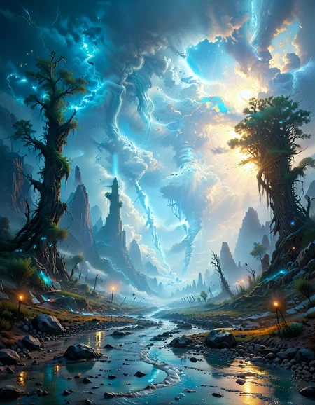 [fantasy landscape:1.2|surreal landscape:1.2| Sci-fi landscape]
a dark, enchanted forest, with towering ancient trees, misty pathways, eerie sounds, and glowing fireflies,
,
Haboob engulfing desert highway,
Contrails crisscrossing cerulean sky,
Flashlight beam in dense fog,
Ice breakup on arctic rivers,
Glacial meltwater torrents,
,
Obelisks covered in unblinking eyes,
Tornadoes weaving DNA strands,
Kazuo Koike 
dynamic range, f/22, shutter speed 1/2 sec, iso400, white balance auto, exposure compensation    "+1.5 ev", manual shooting mode, framing, focus mode continuous, evaluative metering,
(masterpiece:1.4), (intricate details:1.4), (hyperrealistic:1.3),(painting:0.9),(ultra detailed:1.4), (8k resolution:1.3), (sharp focus), (dramatic perspective:1.1), (chromatic aberration:0.3), (film grain:0.2),
<lora:JuggerCineXL2:0.3>,
<lora:add-detail-xl:0.3>,
<lora:WildcardX-XL-Detail-Enhancer:0.4>,
<lora:xl_more_art-full_v1:0.7>,
<lora:ClassipeintXL2.1:0.5>,
<lora:Flux-XL_Scenery:0.5> flux-scenery ,
detailxl,