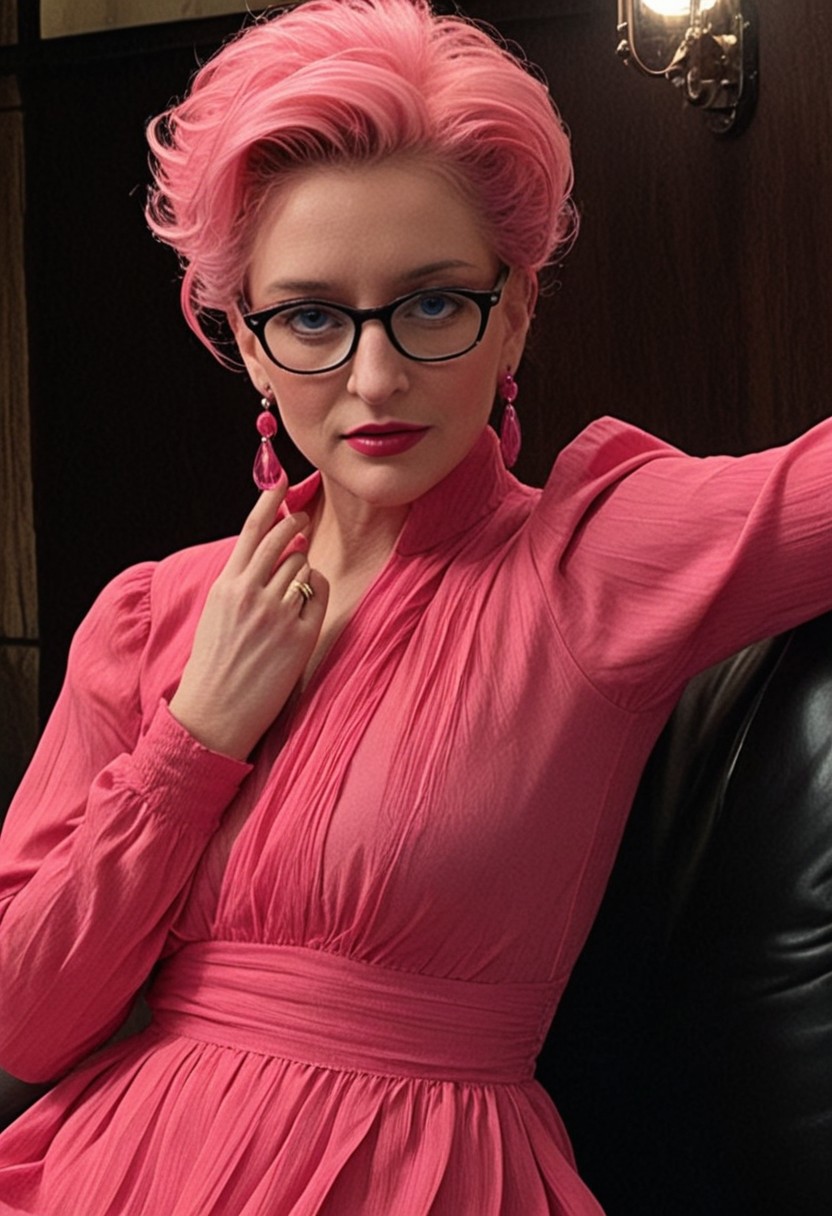 ((Introduce quality iteratively))((unambiguous unequivocal sampling))(extreme haute couture pink cocktail dress)(detailed skin, pores, sweat, blush, imperfections)(mysterious, ethereal, intimidaitng. cinematic lighting, epic cinematic color style)(inspired by style of David Lynch and Stanley Kubrick doing things never done before)(pure sharpness)(k black point)((art of greatness))(magnificent gradients)((blacklight ultraviolet colors complementary saturated hues))((vignette))f(x)Thriller. Glasses.
