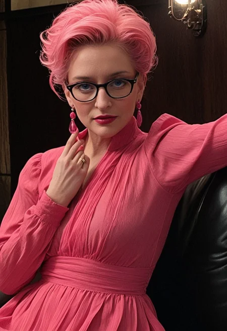 ((Introduce quality iteratively))((unambiguous unequivocal sampling))(extreme haute couture pink cocktail dress)(detailed skin, pores, sweat, blush, imperfections)(mysterious, ethereal, intimidaitng. cinematic lighting, epic cinematic color style)(inspired by style of David Lynch and Stanley Kubrick doing things never done before)(pure sharpness)(k black point)((art of greatness))(magnificent gradients)((blacklight ultraviolet colors complementary saturated hues))((vignette))f(x)Thriller. Glasses.