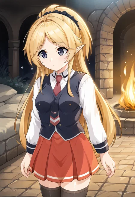 core_9, score_8_up, score_7_up,
BREAK source_anime, best quality, masterpiece, rating_safe, uncensored, High quality, 8k, Ultra detailed, insanely detailed, beautiful, prefect lighting, 1girl, 
BREAK yukariadv, very long hair, blonde,
uniform, red skirt, white shirt,red necktie , black thighhighs, black vest,
walking
BREAK (Cave, firewood, fire, water droplets, stone bed, rough floor,Cobblestone wall),