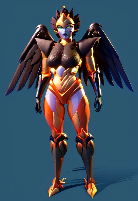 score_9, score_8_up, score_7_up,score_6_up, Expressiveh, 1dk, solo, 1girl, perfection, dark setting,
Airazer, robot, mecha, black skin, gold skin, multicolor skin, metallic skin, feathers, wings,
Standing,
