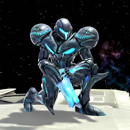darksamusxl, arm cannon, full body, flower, 1girl, glowing, white background, star (sky), power armor, one knee