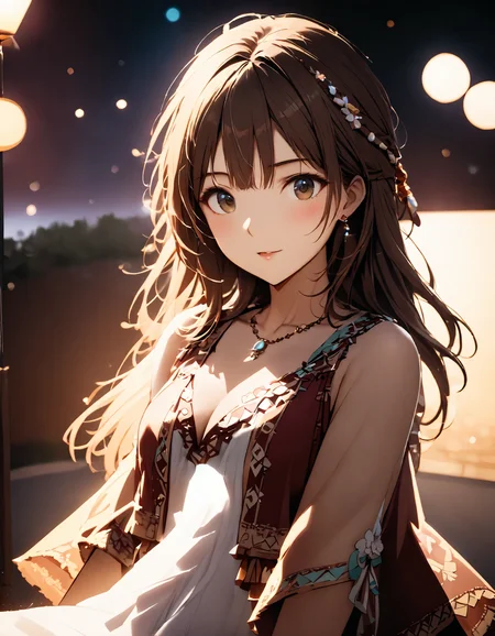 best quality, masterpiece, bohoai hinaigirl, playful theme,
raw photo of a girl in long shirt which often for ornate details and symbols, flowing long brown hair cascading over her shoulders,
middle distance shot taken by long range lens, high key light, hard shadow, soft bokeh, professional photography, balanced contract, balanced exposure,
<lora:boho_hinaigirl_v1:1.7>