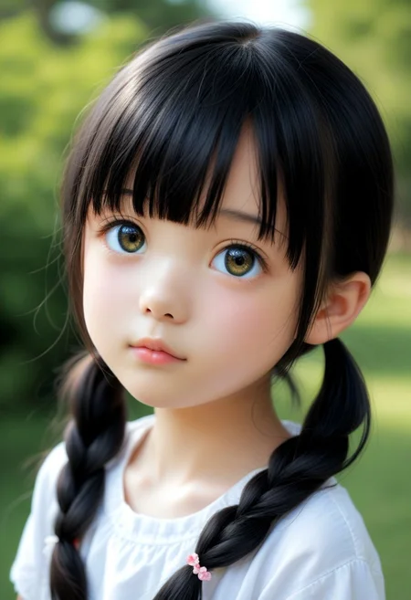 A very cute Japanese girl, 18 years old,outdoor,black hair girl.pigtail.Bangs,young face,beautiful eyes.half body.stand.