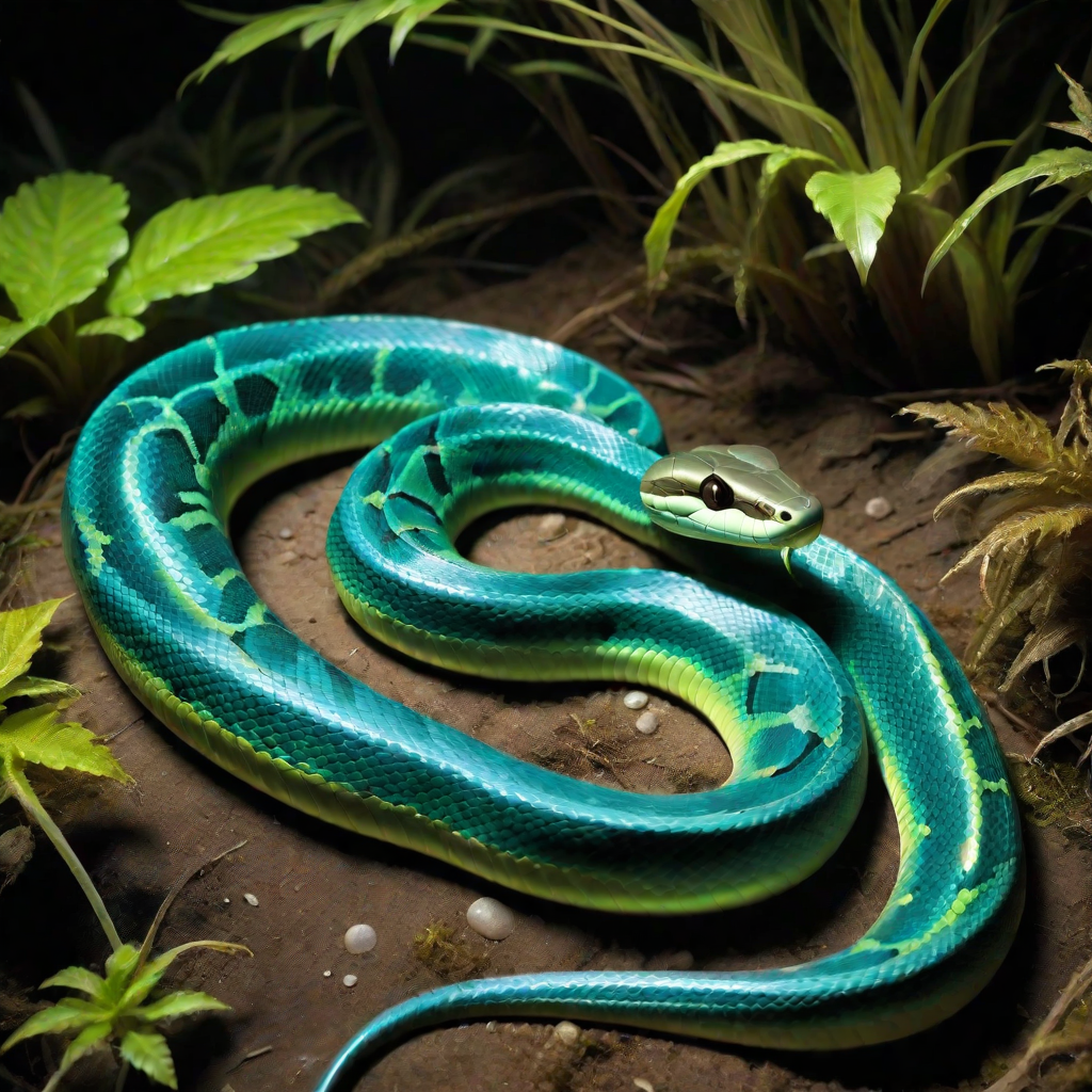 <lora:artfullyREPFIBIAN:0.7>, reptile, amphibian, alien planet, unique species, dragon snake,  bioluminous,