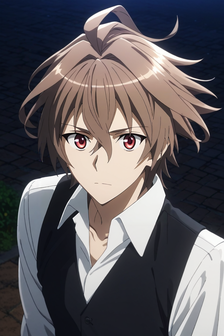 score_9, score_8_up, score_7_up, source_anime, rating_safe, intricate details, anime screencap, anime coloring, official style, , depth of field, 1boy, solo, male focus, <lora:sieg_fate_apocrypha_pony:0.96>, sieg_fate_apocrypha, brown hair, red eyes, short hair, hair between eyes, bangs, ahoge, from above, full body, school, night, crescent moon, pose, speaking, talking, , <lora:sdxl_lightning_8step_lora:1>