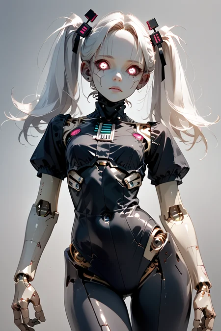 1woman, sexy, petite, android, <lora:Aff_anne_droid_2_:1> anne_droid, medium breasts, perky breast, long hair, white hair, twintails,, score_9, score_8_up, score_7_up, score_6_up, score_5_up, score_4_up, <lora:040790P:0.4> 040790P, woman, 24 years old, (tiny waist, flat stomach, narrow hips)