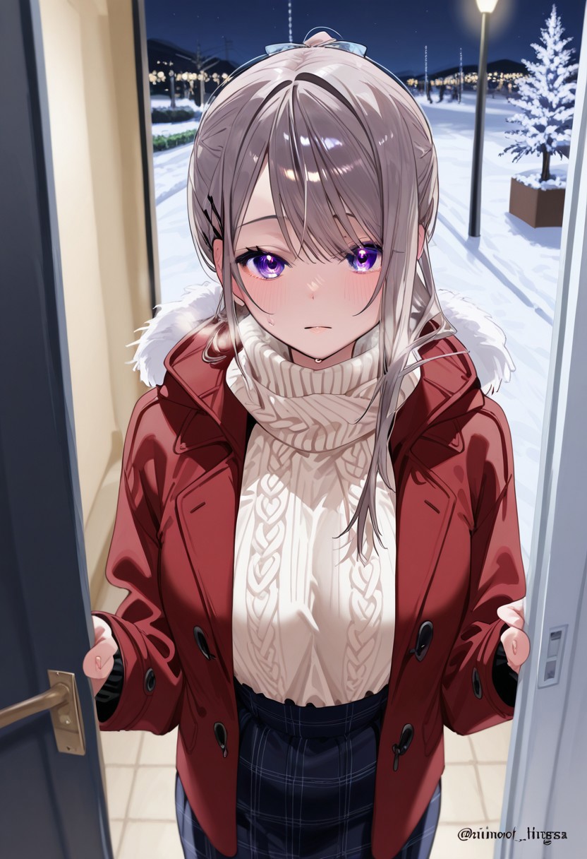 1girl.shino_saotome, looking at viewer in winter