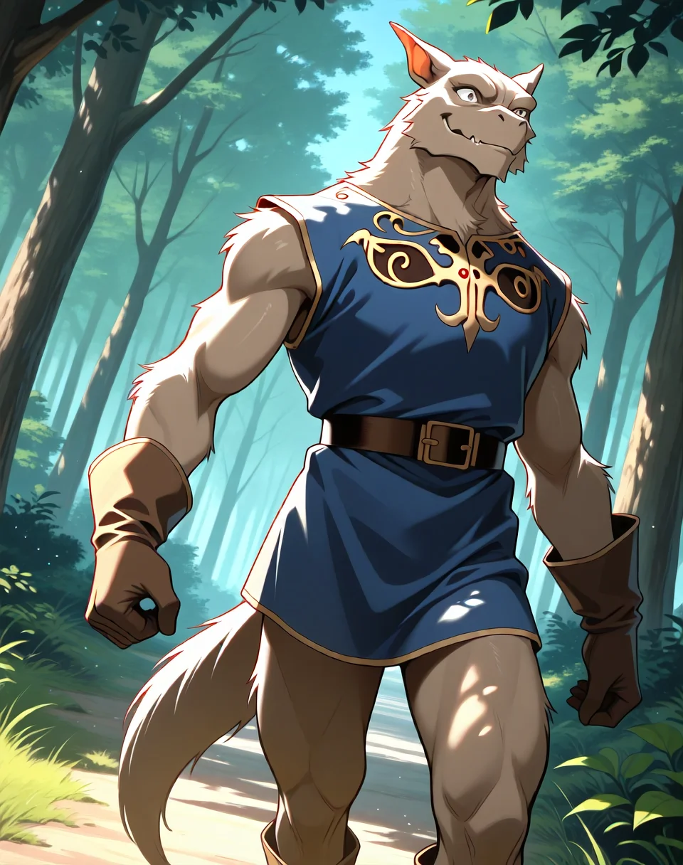 <lora:Kobold_(Record_of_Lodoss_War)_(Illustrious)_(AD):1> kobold, muscular, Record of Lodoss War,
dutch angle, exterior, battleground, dynamic action, dutch angle, fantasy forest, nature landscape,
kobold soldier, no pants, fur tail, furry body, cowboy shot, bent leg, twisted torso, male chest focus, smug,
BREAKvery awe, aesthetically pleasing, masterpiece, best quality, amazing quality, very aesthetic, perfect depth of field shot, masterclass color theory, in'ei, gradient style coloring, source_anime, masterclass anime,
EZRealPONYXL, zPDXL, Smooth Quality, lazympos, IllustQualXL_Pos, lazynsfw,