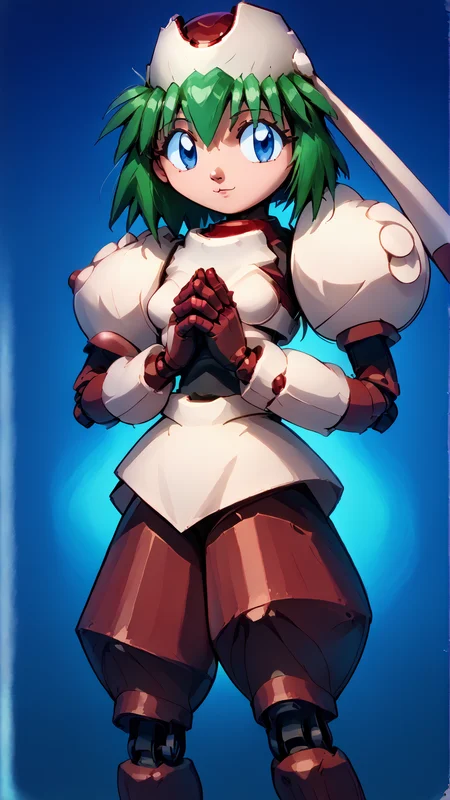 <lora:Marina_Liteyears_-_Mischief_Makers_-_1997:0.8> 1girl, solo, Marina_Liteyears, green hair, blue eyes, helmet, helmet_rutters, robot, small breasts, white and red armor, blue jewel, official, peg legs, rocket boosters, <lora:_sdxl-oppaiprayer-pony:0.8> oppaiprayer, own hands together, <lora:RealisticAnime:0.25> (ultra realistic, 32k, masterpiece:1.2), (high detailed skin:1.1), (high quality:1.1), , bokeh, luminescent background,, score 9, score 8 up, score 7 up, score 6 up, score 5 up, score 4 up,