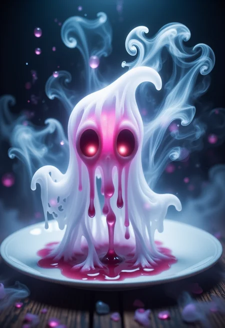 ghostly banshee jelly dessert, professional, high quality, super cute, kawaii, 8k, adorable,