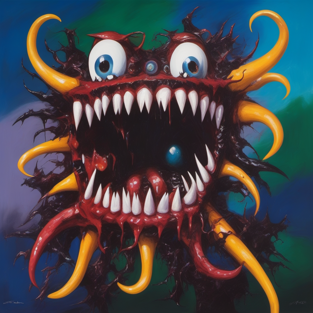 painting of Carnage Symbiote with sharp teeth, George Condo Style, horror(theme),   <lora:MBTDF xl-000001:0.9>