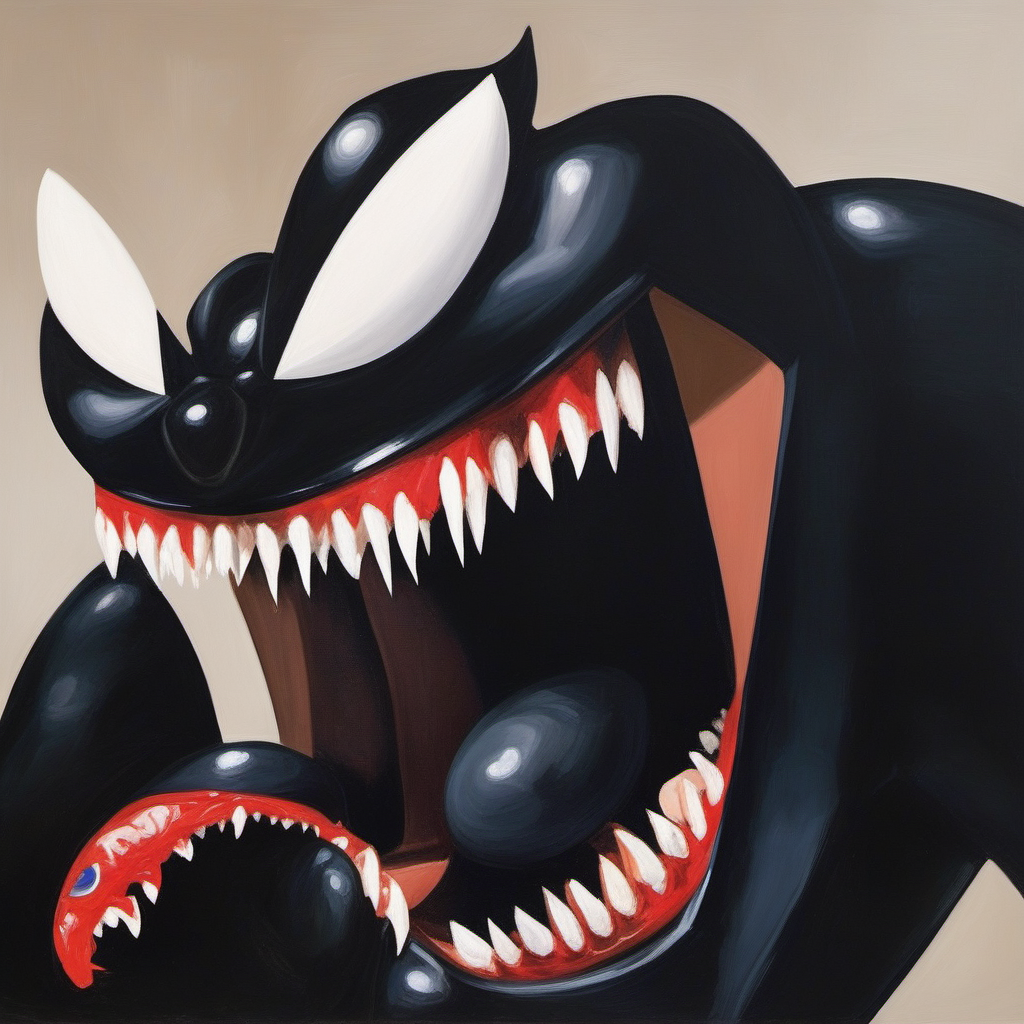 painting of Venom Symbiote with sharp teeth, George Condo Style, horror(theme),   <lora:MBTDF xl-000004:0.9>
