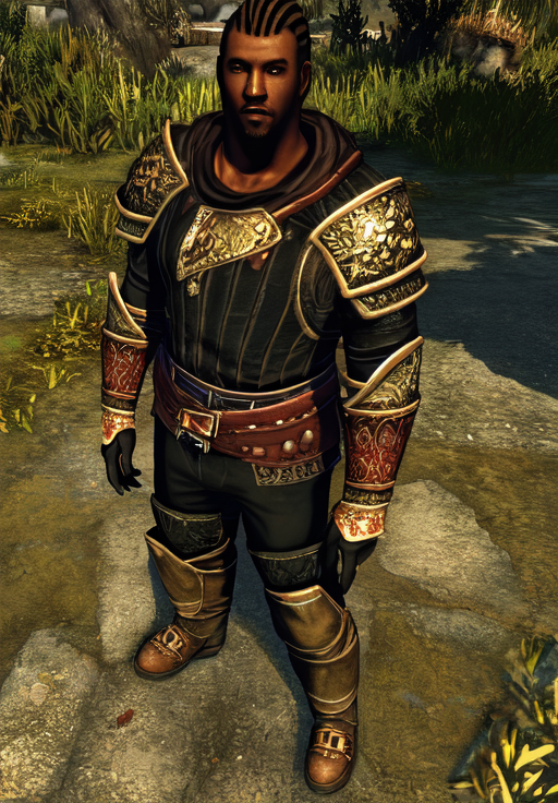 a man, <lora:Redguard-Male:0.8>, Redguard-Male, 1man, solo,, (masterpiece, best quality, absurdres, detailed, ultra-detailed:1.3), charming