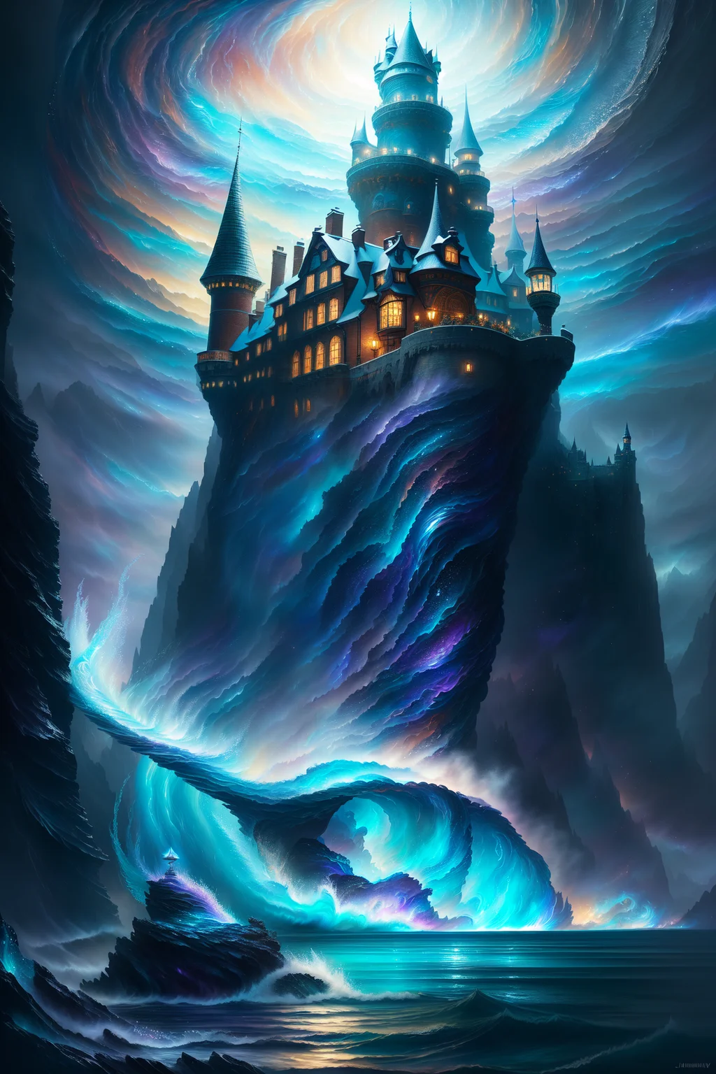 Style-SwirlMagic, modelshoot style, (extremely detailed CG unity 8k wallpaper), full shot body photo of the most beautiful artwork in the world, majestic nordic fjord with a fairy tale castle, professional majestic oil painting by Ed Blinkey, Atey Ghailan, Studio Ghibli, by Jeremy Mann, Greg Manchess, Antonio Moro, trending on ArtStation, trending on CGSociety, Intricate, High Detail, Sharp focus, dramatic, photorealistic painting art by midjourney and greg rutkowski