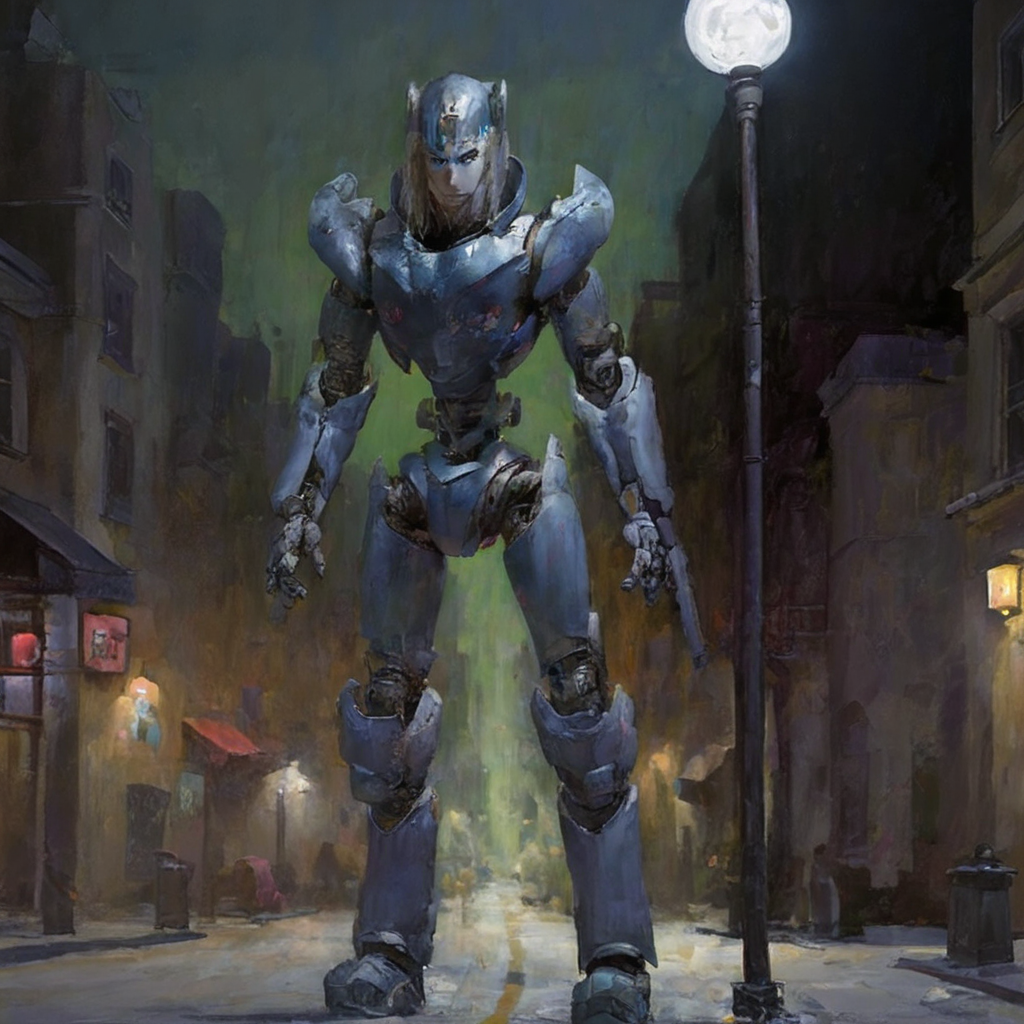 night,street,rj,1boy,semi robot,  <lora:rj_xl:1>