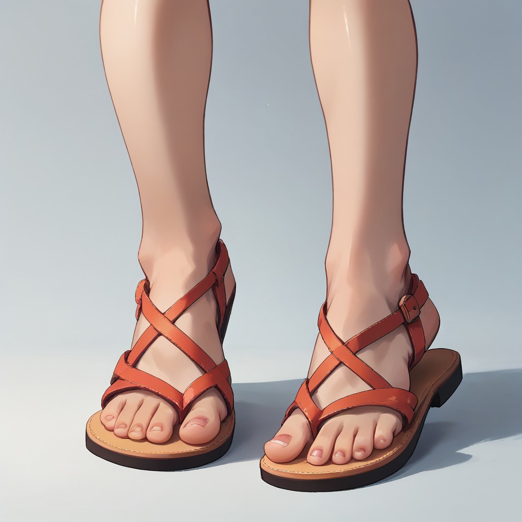 score_9, score_8_up, score_7_up, score_6_up, scource_anime, high quality, best quality, masterpiece, detailed, fca_style,
1girl, close-up, feet, foot focus, walking, crossstrapsandals, sandals, rainbow footwear, simple background,