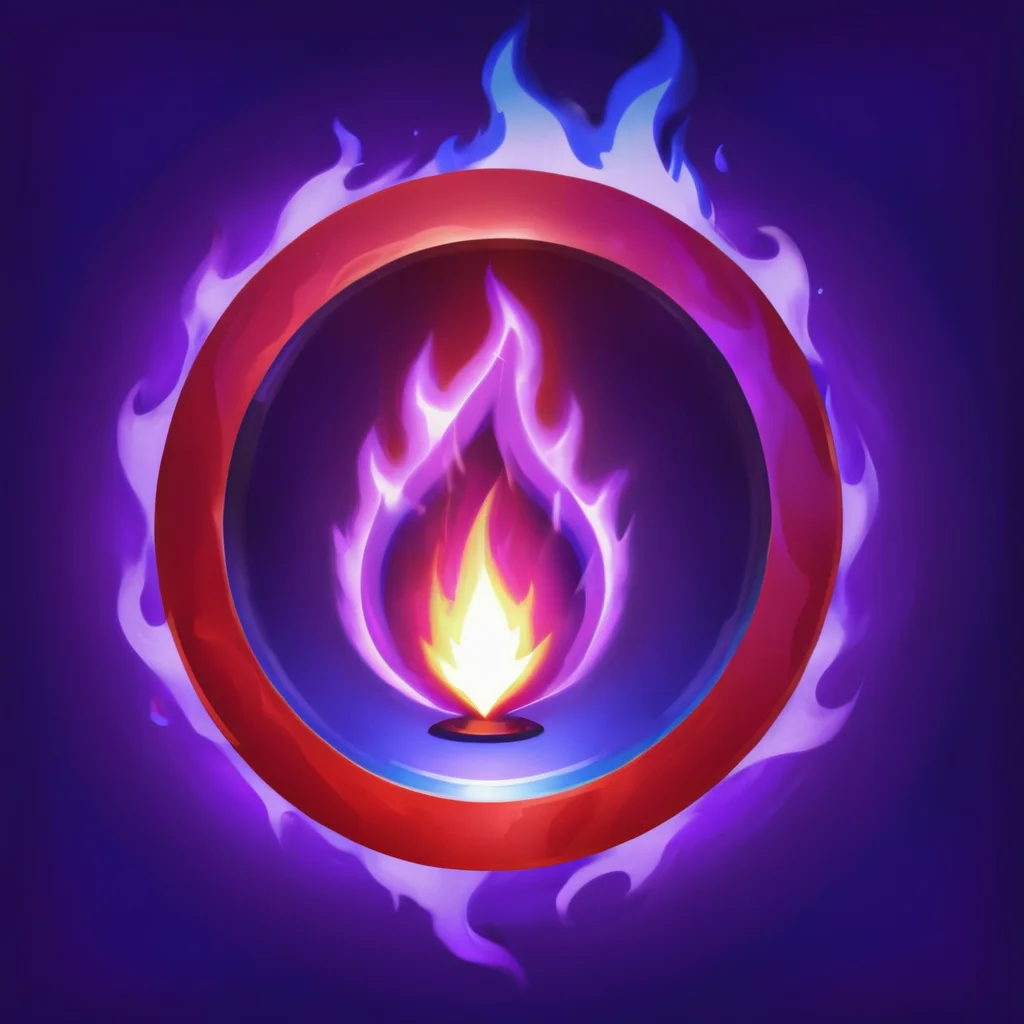 SkillIcon, a red mirror, a purple flame in the center, with a blue background,, <lora:SkillIconloha--000046:0.6>