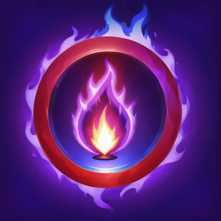 SkillIcon, a red mirror, a purple flame in the center, with a blue background,, <lora:SkillIconloha--000046:0.6>