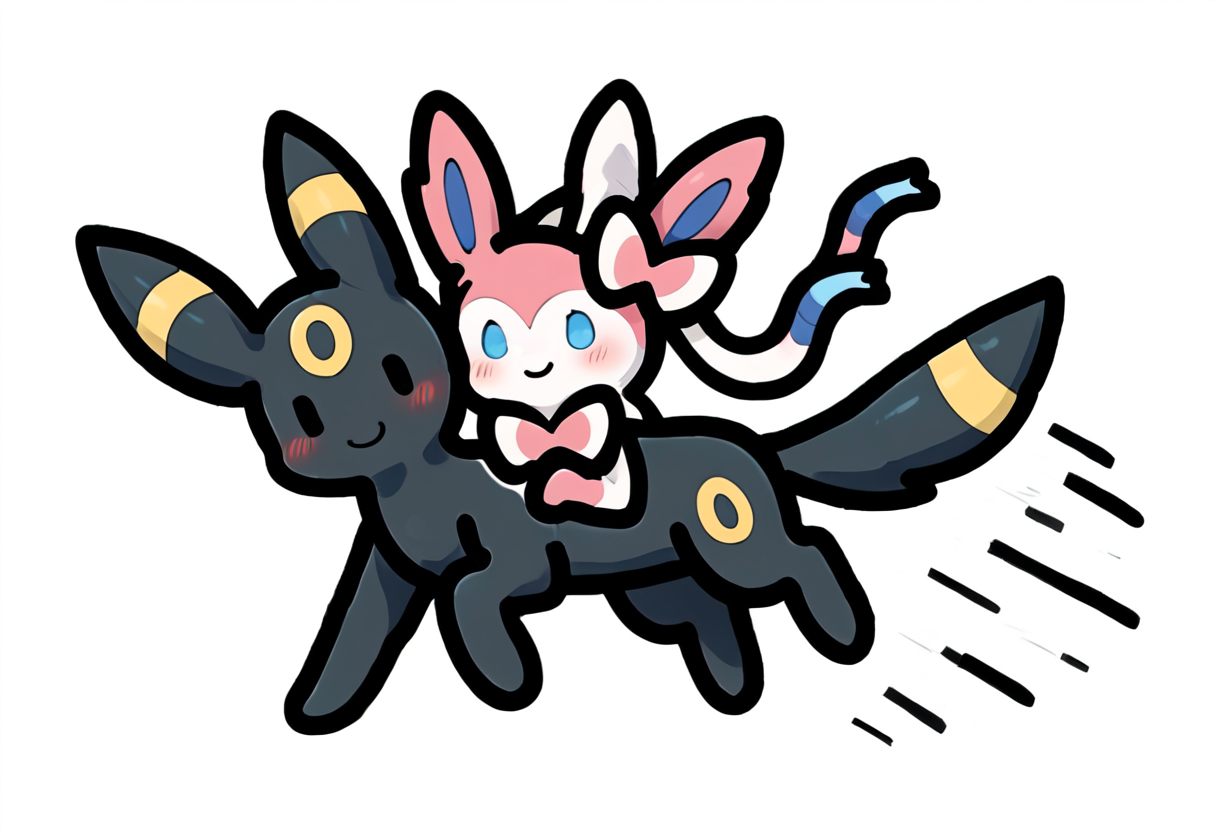 masterpiece,best quality,highly detailed,score_9,score_8_up,score_7_up,score_6_up,source anime,
BREAK
<lora:SimpleOutlinePony1.0:0.95>,outline,(solid oval eyes:1.2),blush,happy,
2 pokemon,1sylveon running with 1umbreon,white background,full body,motion lines,