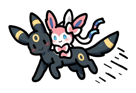 masterpiece,best quality,highly detailed,score_9,score_8_up,score_7_up,score_6_up,source anime,
BREAK
<lora:SimpleOutlinePony1.0:0.95>,outline,(solid oval eyes:1.2),blush,happy,
2 pokemon,1sylveon running with 1umbreon,white background,full body,motion lines,