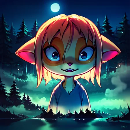 <lora:Paige_v2_r1:0.8>,
score_9,score_8_up,score_7_up,paige,
1girl,solo,furry,forest,night,scary,fog,night,