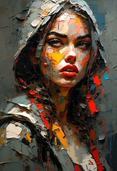 impasto girl vampire, in a cyberpunk world, with cyberware, very expressive, cinematic<lora:impasto:1>